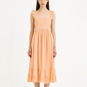 Apiece Apart 100% cotton light peach midi dress with ruffle shoulder straps
